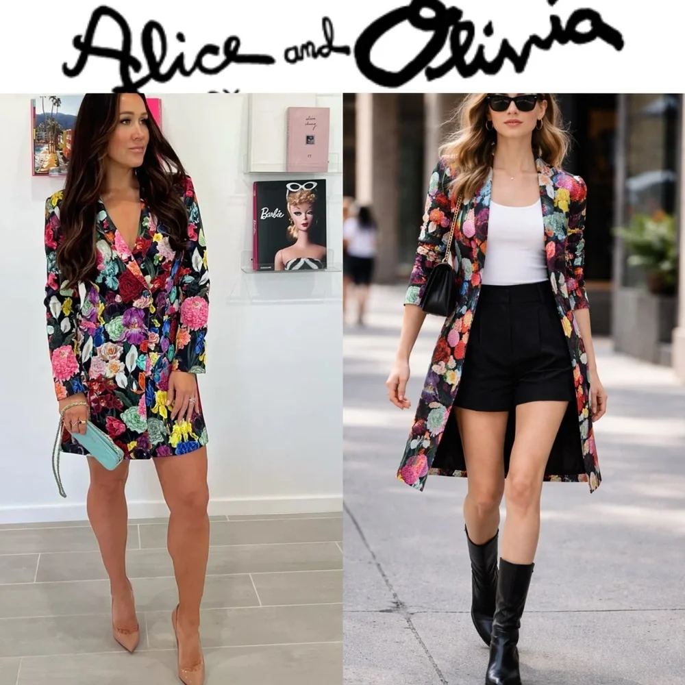 Dress or Trench coat? Alice + Olivia Latoya Floral Botanical Blazer  Dress 10 - Picture 4 of 15